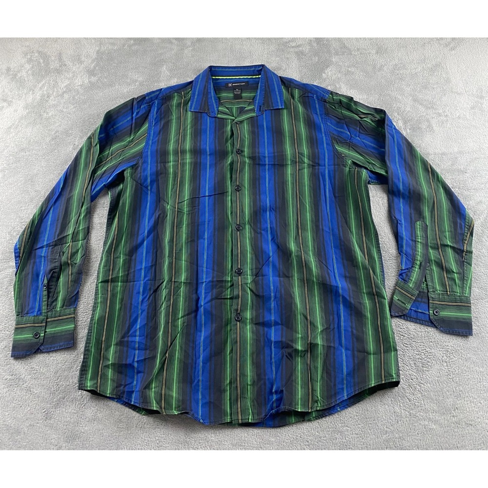 INC International Concepts Mens XL Blue Green Striped Cotton Button Down Shirt